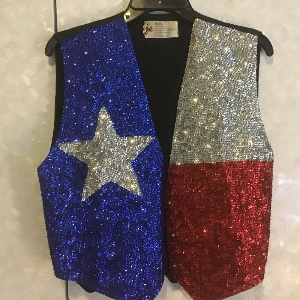 JC 001 USA SEQUIN BEST TEXAS FLAG WOMAN’S. SMALL SNAP FRONT TIE BACK